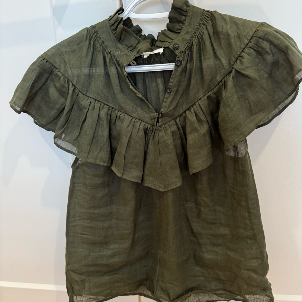 Frame linen cap sleeve blouse